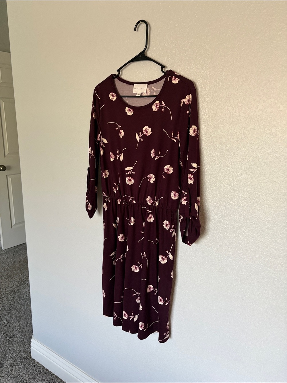 French Grey Maroon Floral Midi Dress